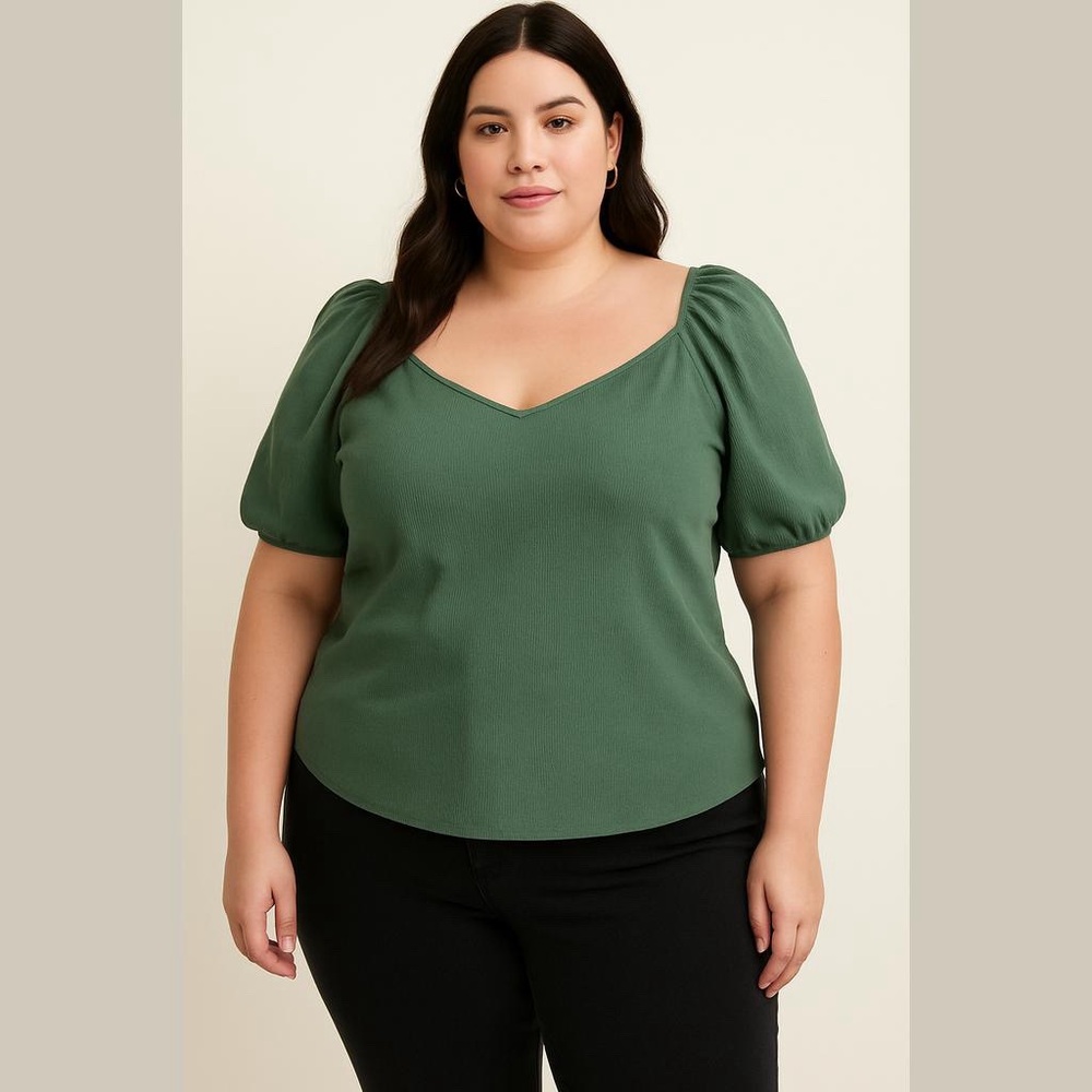 Ava and Viv Sage Green Puff Sleeve Ruched Top
